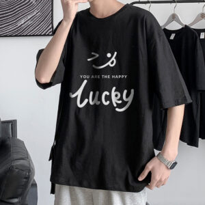 Loose Summer Cotton Boys Short-sleeved Smiley All-Match T-Shirt Black