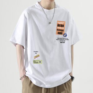 Summer Cotton Short-sleeved Comfortable Loose Men T-shirt White